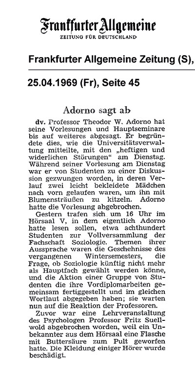 FAZ 25.4.1969 Adorno sagt ab