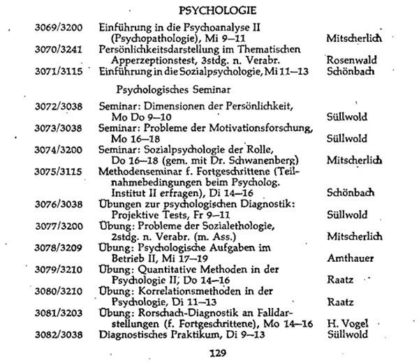 Vorlesungen 1969 Uni Ffm Psychologie